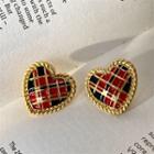 Heart Ear Stud 1 Pair - Red & Gold - One Size