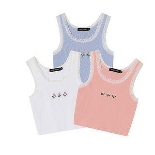 Floral Embroidered Lace Trim Tank Top