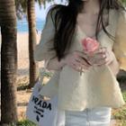 Short-sleeve V-neck Textured Blouse