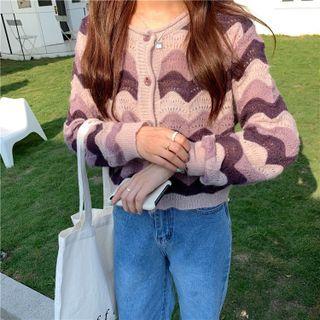 Curve-striped Cardigan Stripes - Purple - One Size