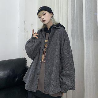 Pinstriped Lantern-sleeve Button Jacket
