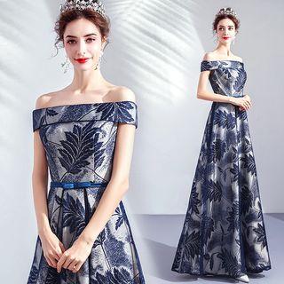 Embroidered Off Shoulder A-line Evening Gown