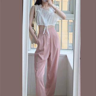 Sleeveless Frill Trim Top / Dress Pants