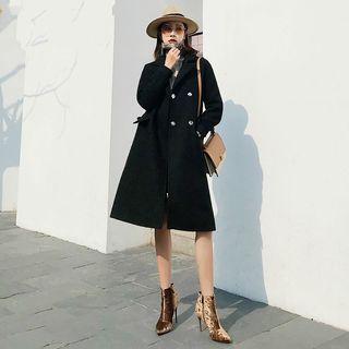 Tie-waist Plain Long Buttoned Coat