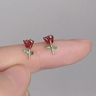 Tulip Glaze Alloy Earring 1 Pair - 189 - Wine Red & Green - One Size