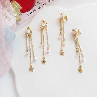 Rhinestone Moon Fringed Earring / Clip-on Earring