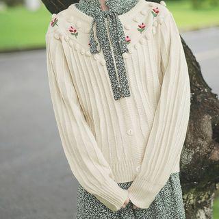 Flower Embroidered Cardigan Light Almond - One Size