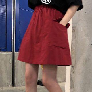 Plain High-waist Mini A-line Skirt