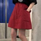 Plain High-waist Mini A-line Skirt