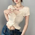 Mock Two-piece Ruffle Trim Cropped T-shirt