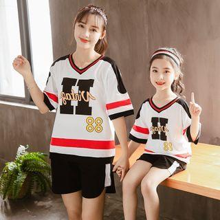 Family Matching Set: Elbow-sleeve Printed T-shirt + Sweatshorts