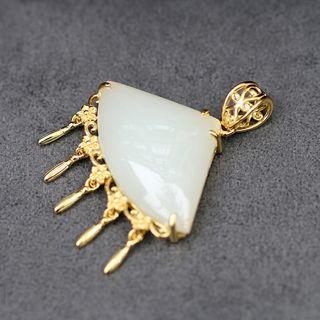 Retro Fan Fringed Pendant With Box - White & Gold - One Size