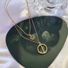 Geometric Pendant Layered Necklace 1pc - Gold - One Size