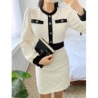 Plus Size Contrast-trim Tweed Sheath Dress