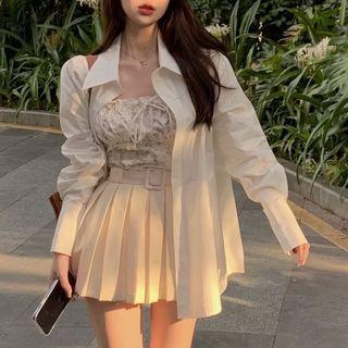 Plain Shirt / Sleeveless Top / Pleated Skirt
