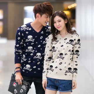 Couple Skull-pattern Knit Top