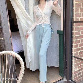 Drawstring Long-sleeve T-shirt / Cropped Straight-fit Pants