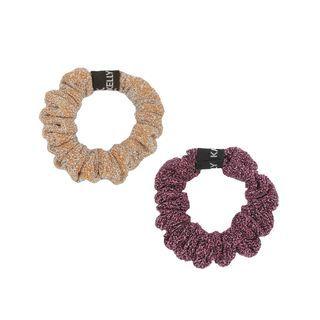 Set Of 2: Glittered Mini Scrunchy Hair Tie Pink - One Size