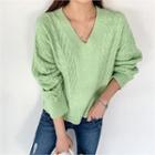 V-neck Colored Cable Sweater
