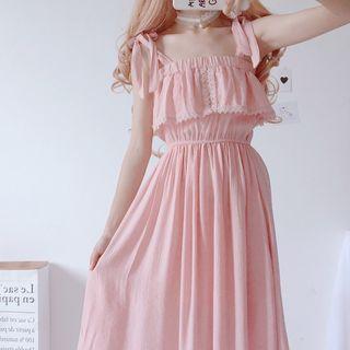 Collar Off-shoulder Bow High-waist Dress