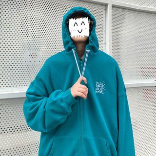 Lettering Drawcord Zip Hoodie