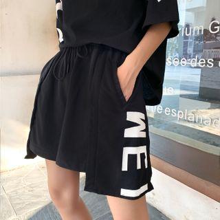 Lettering Wide-leg Sweatshorts Black - One Size