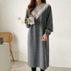 Lace-trim Two-tone Midi Sweat Dress