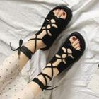 Lace-up Faux-suede Platform Sandals