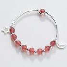 925 Sterling Silver Bead Moon & Star Bangle S925 Silver - Bangle - Pink - One Size