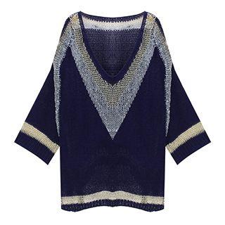 V-neck Batwing Knit Top