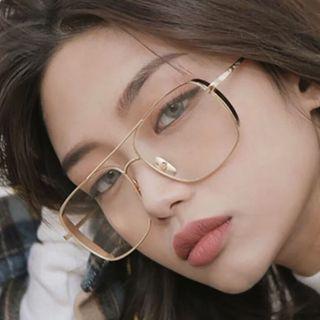 Oversized Double Bridge Eyeglasses Metal Frame