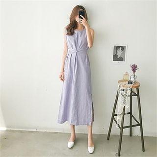 Sleeveless Linen Maxi Dress With Sash