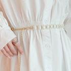 Faux Pearl Chain Belt White Shells - Gold - One Size