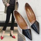 Two-tone Pointy-toe Chunky Heel Pumps