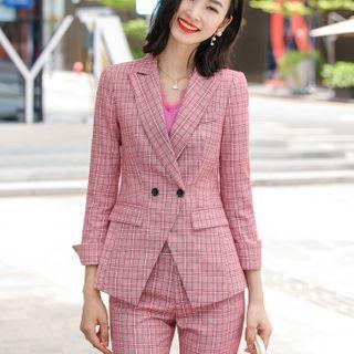 Plaid Blazer / Long-sleeve Blouse / Dress Pants