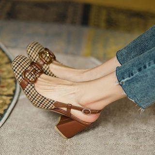 Houndstooth Chunky Heel Slingback Sandals