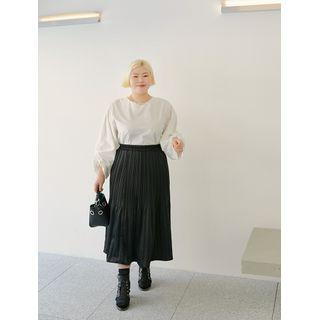 Plus Size Band-waist Crystal-pleat Long Satin Skirt