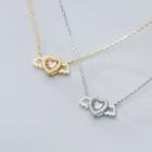 925 Sterling Silver Rhinestone Flying Heart Pendant Necklace