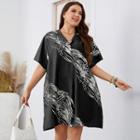 Plus Size Short-sleeve Collar Printed Smock Dress