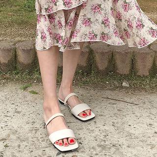 Faux-leather Double-strap Slide Sandals