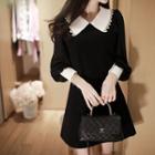 Contrast-collar Chiffon-sleeve Mini A-line Dress