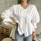Balloon-sleeve Blouse / Ripped Skinny Jeans