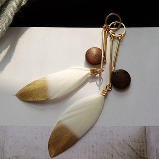 Wooden Feather Dangle Earring As Shown In Figure - One Size