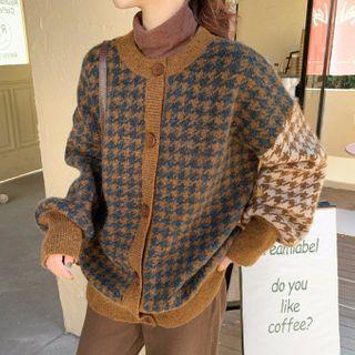 Color Block Houndstooth Cardigan