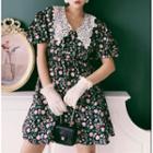 Lace Collar Floral Print Short Sleeve A-line Dress