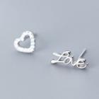 Non-matching 925 Sterling Silver Love Lettering & Heart Earring 1 Pair - S925 Silver - Silver - One Size