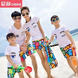 Family Eye Printed Short-sleeve T-shirt / Swim Shorts