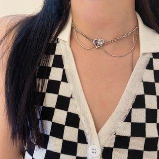 Heart Rhinestone Layered Alloy Choker Silver - One Size