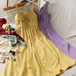 Lace Up-front Sleeveless Midi Dress In 6 Colors