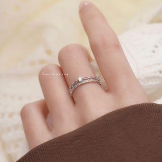 Rhinestone Layered Ring Silver - One Size